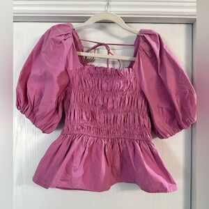 Smocked Puff-Sleeve Peplum Top